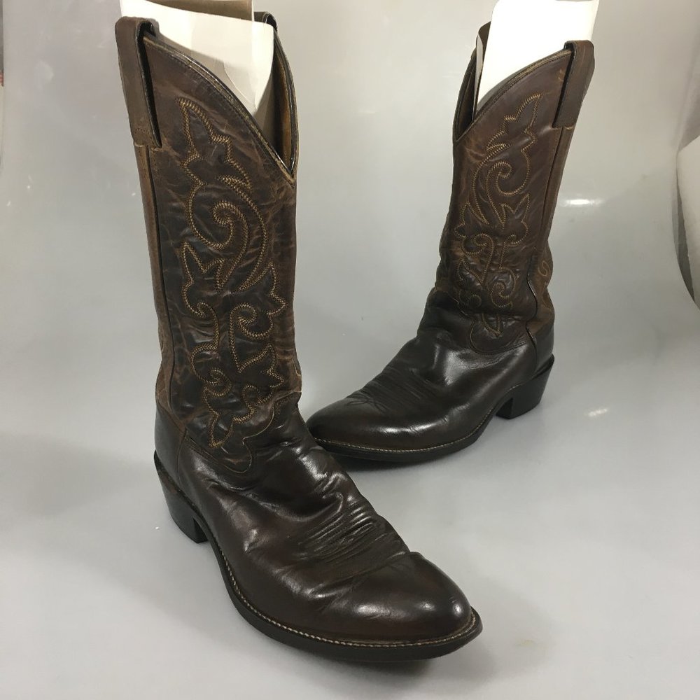 Justin Mens 9 EE Dark Brown Leather Cowboy Western Boots Buck Bay Apache 2253